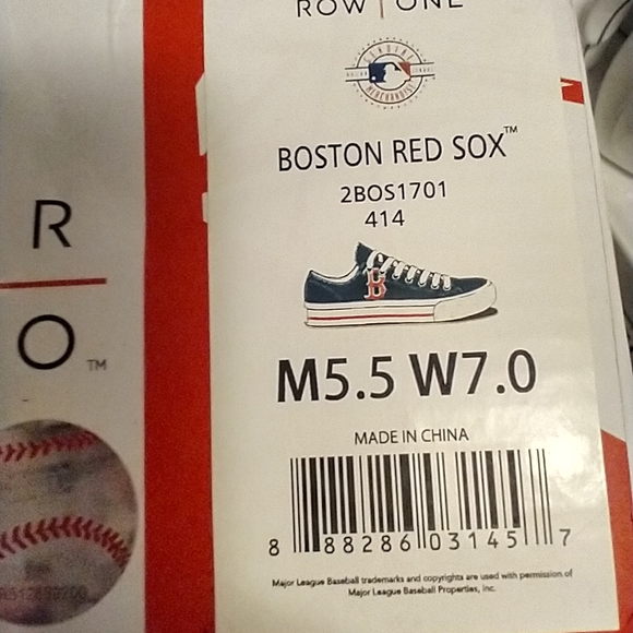 Boston Red Sox MLB Canvas Low Top Lace Up Navy & Red Logo Shoes W 7 or Men 5.5 - Picture 6 of 8
